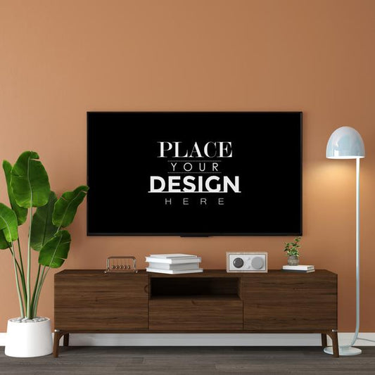 Free Tv In Living Room Mockup Psd