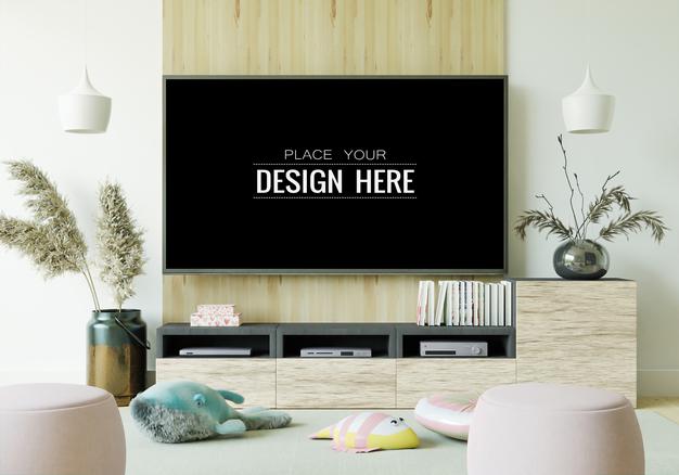Free Tv In Living Room Mockup Psd