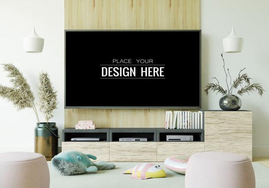 Free Tv In Living Room Mockup Psd