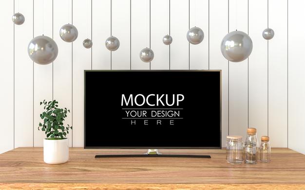 Free Tv In Living Room Mockup Psd