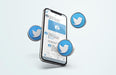 Free Twitter On Silver Mobile Phone Mockup With 3D Icons Psd