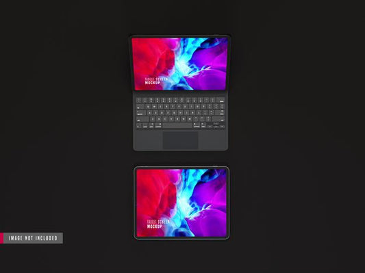 Free Two Isolated Dark Tablet Pro Mockup With Keyboard Psd