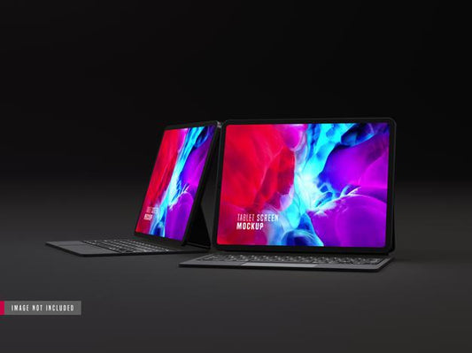 Free Two Isolated Dark Tablet Pro Mockup With Keyboard Psd
