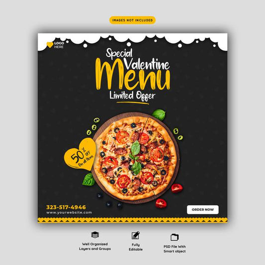 Free Valentine Food Menu And Delicious Pizza Social Media Banner Template Psd