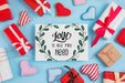 Free Valentines Card Mockup With Presents Psd