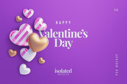 Free Valentines Day Background Mockup With A Composition Of Decorative Love Hearts Top View Psd