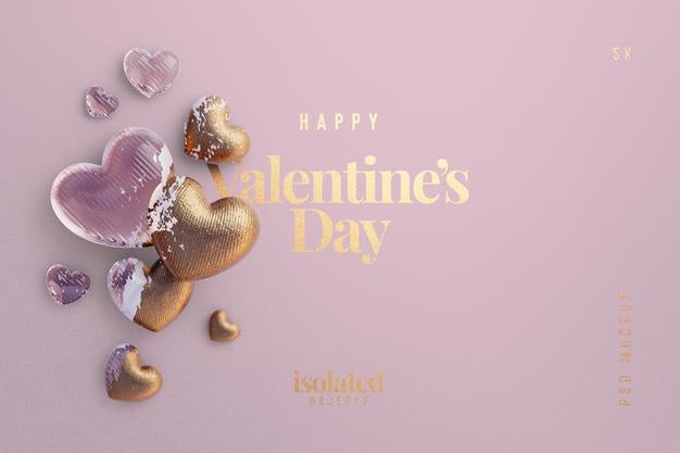 Free Valentines Day Background Mockup With A Composition Of Decorative Love Hearts Top View Psd
