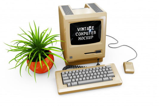 Free Vintage Computer Mock-Up Isolated Psd
