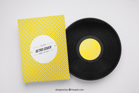 Free Vinyl Mockup And Yellow Flyer Psd