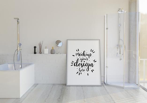 Free Wall Art Canvas Or Picture Frame Mockup On Bathroom Interior Psd
