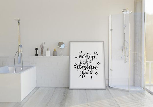 Free Wall Art Canvas Or Picture Frame Mockup On Bathroom Interior Psd