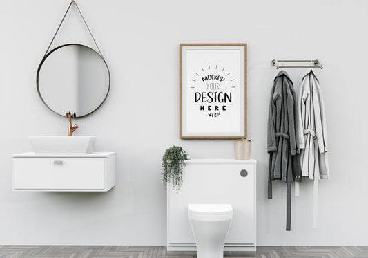 Free Wall Art Or Canvas Frame In Bathroom Mockup Psd