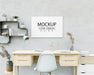 Free Wall Art Or Canvas Frame Mockup Over Desktop Workplace Psd