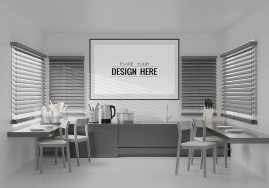Free Wall Art Or Picture Frame Mockup On Kitchen Room Interior Psd