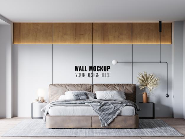 Free Wall Mockup In Bedroom Interior Psd