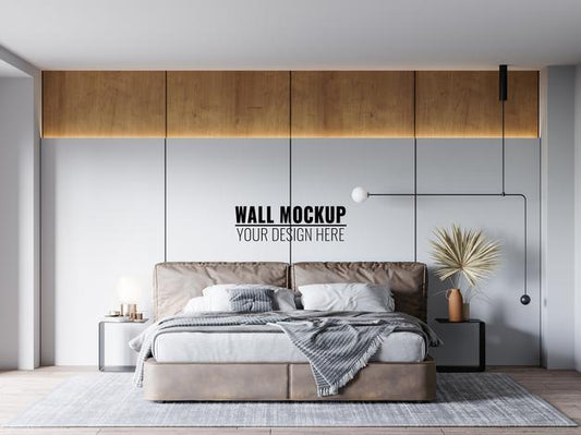 Free Wall Mockup In Bedroom Interior Psd
