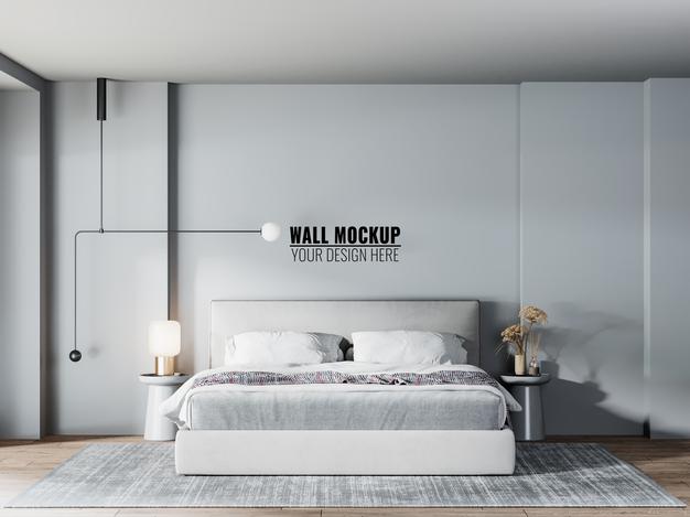 Free Wall Mockup In Bedroom Interior Psd