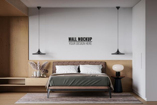 Free Wall Mockup In Bedroom Interior Psd