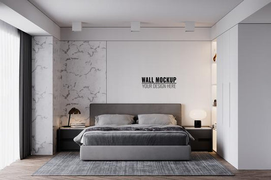 Free Wall Mockup In Bedroom Interior Psd