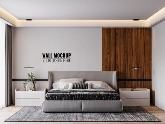 Free Wall Mockup In Bedroom Interior Psd