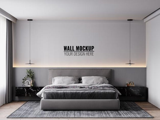 Free Wall Mockup In Bedroom Interior Psd