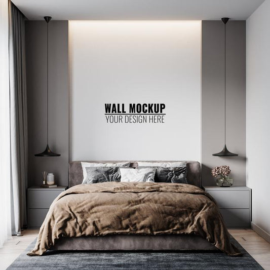 Free Wall Mockup In Bedroom Interior Psd