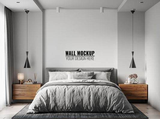Free Wall Mockup In Bedroom Interior Psd