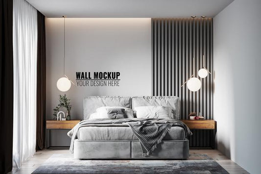 Free Wall Mockup In Bedroom Interior Psd