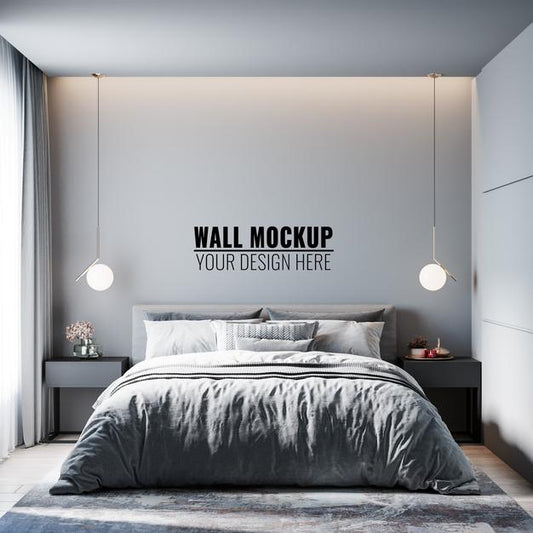 Free Wall Mockup In Bedroom Interior Psd