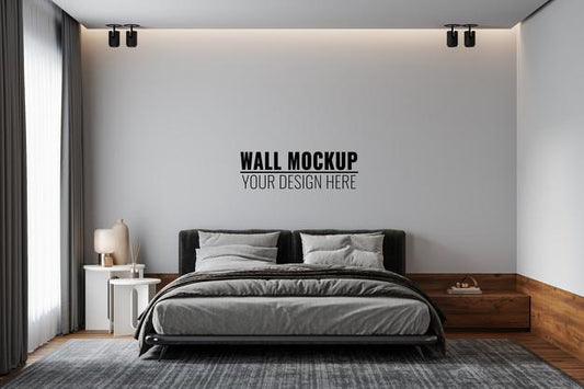 Free Wall Mockup In Bedroom Interior Psd