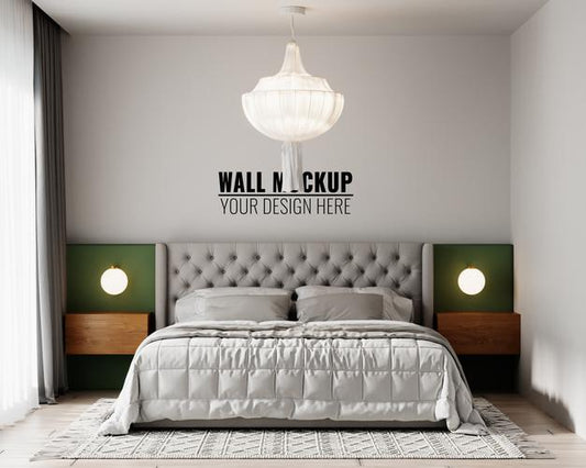 Free Wall Mockup In Bedroom Interior Psd
