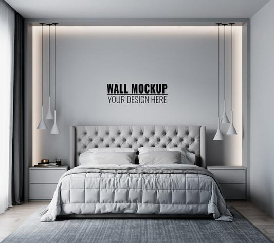 Free Wall Mockup In Bedroom Interior Psd