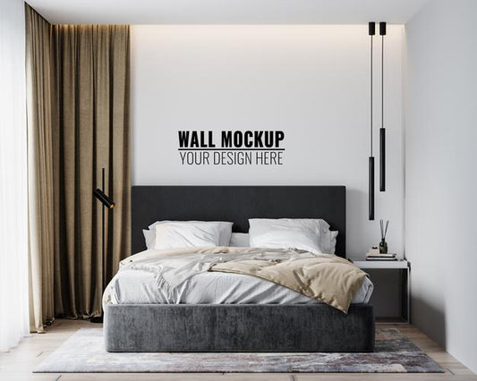Free Wall Mockup In Bedroom Interior Psd