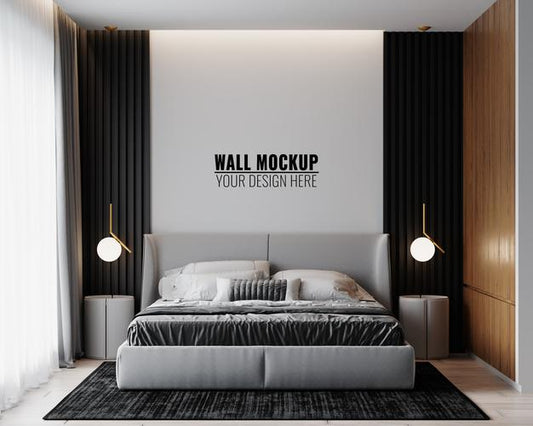 Free Wall Mockup In Bedroom Interior Psd