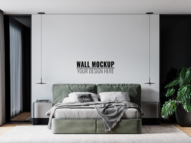 Free Wall Mockup In Bedroom Interior Psd