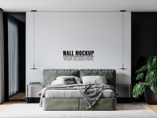 Free Wall Mockup In Bedroom Interior Psd
