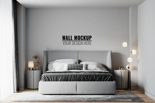 Free Wall Mockup In Bedroom Interior Psd