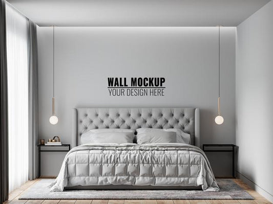 Free Wall Mockup In Bedroom Interior Psd
