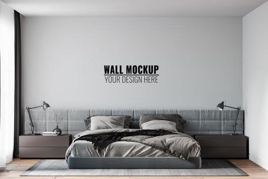 Free Wall Mockup In Bedroom Interior Psd