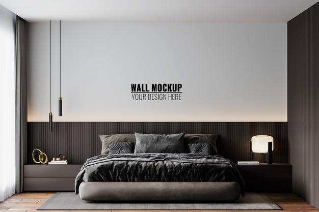 Free Wall Mockup In Bedroom Interior Psd