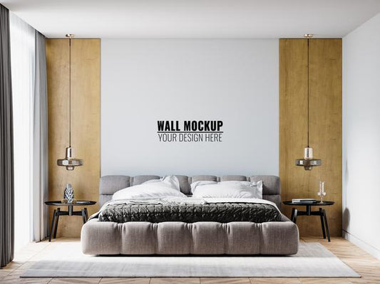 Free Wall Mockup In Bedroom Interior Psd