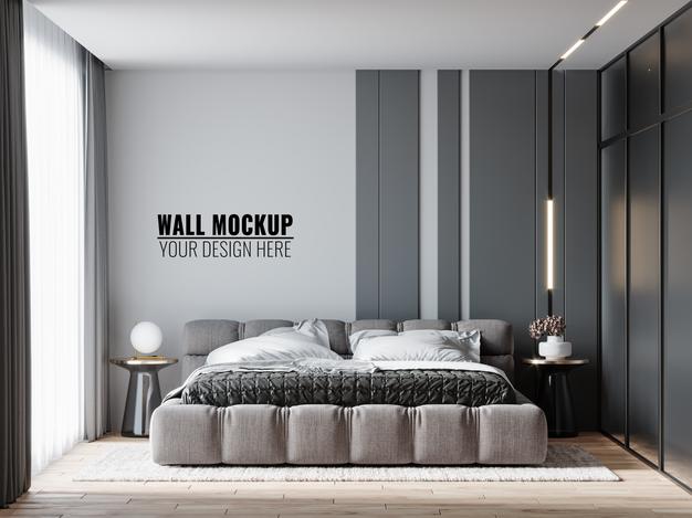 Free Wall Mockup In Bedroom Interior Psd