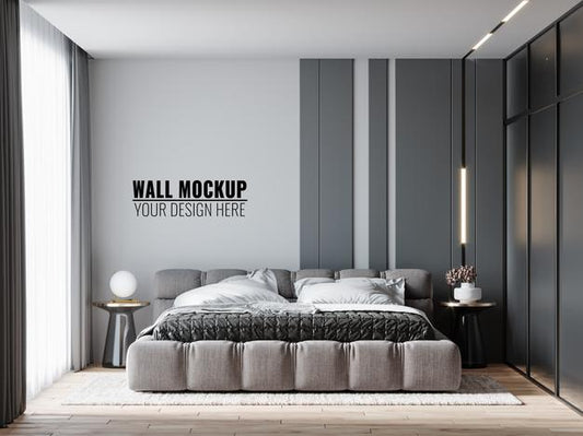 Free Wall Mockup In Bedroom Interior Psd