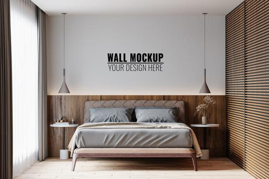 Free Wall Mockup In Bedroom Interior Psd