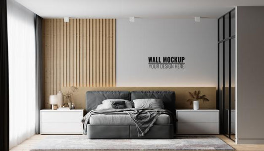 Free Wall Mockup In Bedroom Interior Psd
