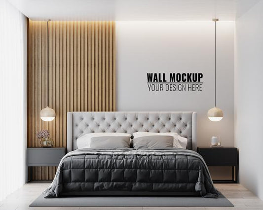 Free Wall Mockup In Bedroom Interior Psd