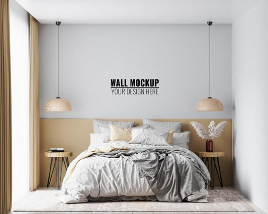 Free Wall Mockup In Bedroom Interior Psd