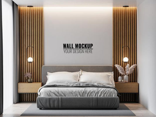 Free Wall Mockup In Bedroom Interior Psd