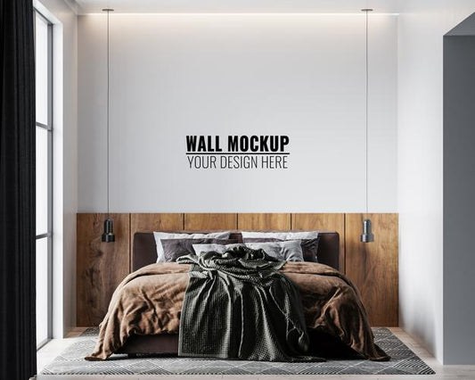 Free Wall Mockup In Bedroom Interior Psd