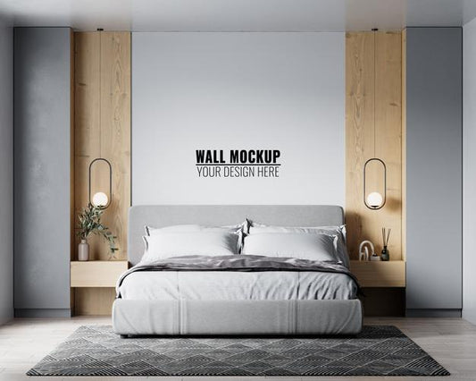 Free Wall Mockup In Bedroom Interior Psd